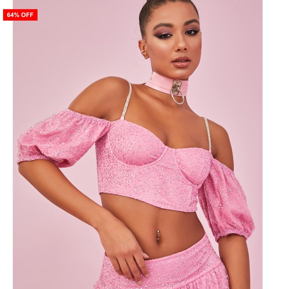 ISO Dolls Kill Sugar Thrillz Pink Glitter Glamour Check Top